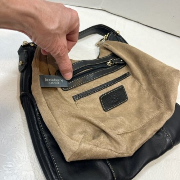 VTG Liz Claiborne Black Soft Leather Stitched Mini HOBO Handbag 10.5"x 8" - Picture 11 of 11